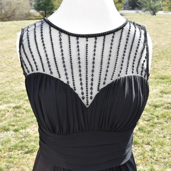Beaded & Shirred Black Gown - Picture 1 of 5